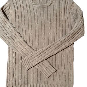 Men's Classic Tan Cable Knit Crewneck Sweater L